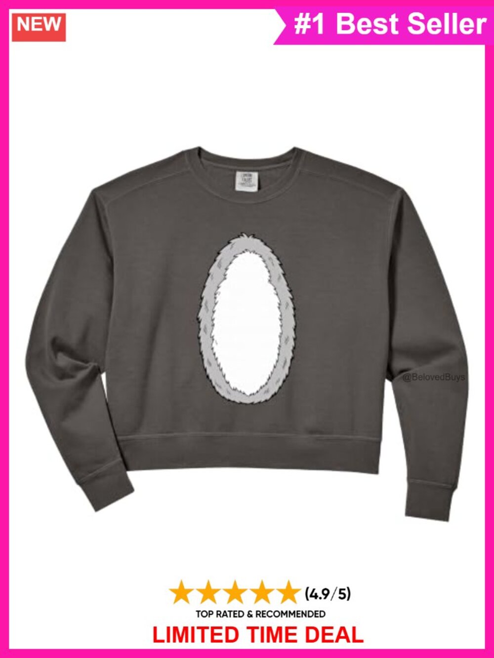 Bunny Rabbit Belly Costume Crop Sweatshirt Cotton Blend Crew Neck